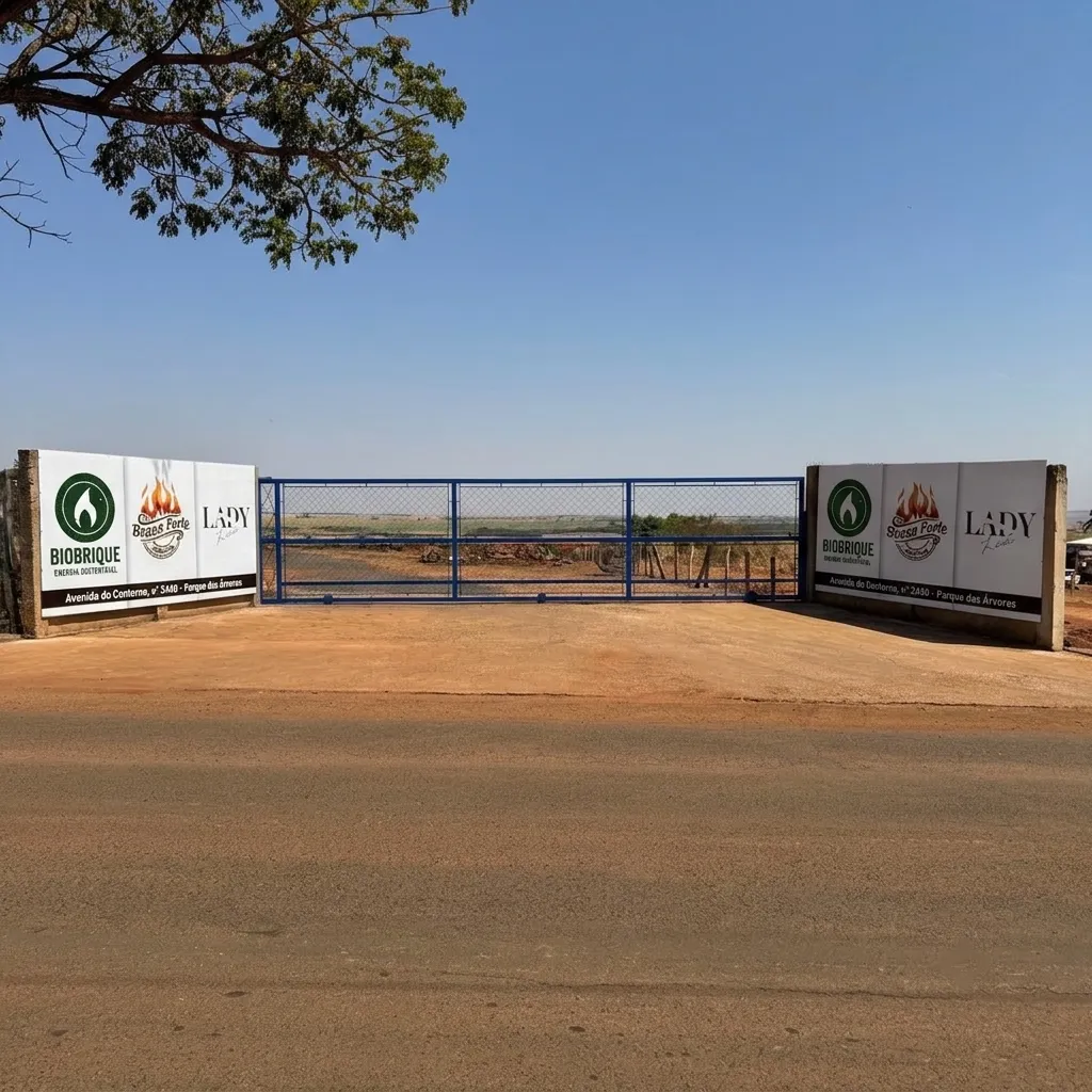 Entrada da fábrica da BioBrique na Avenida do Contorno, Nova Ponte-MG